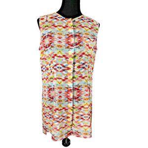 CAbi Avery Tunic Blouse Shirt sz S Button Front Sleeveless Style 760 Aztec Coral